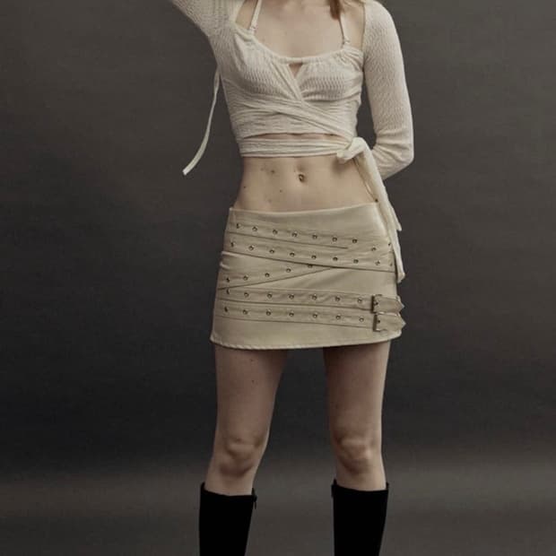 Threetimes scarlett leather skirt beige