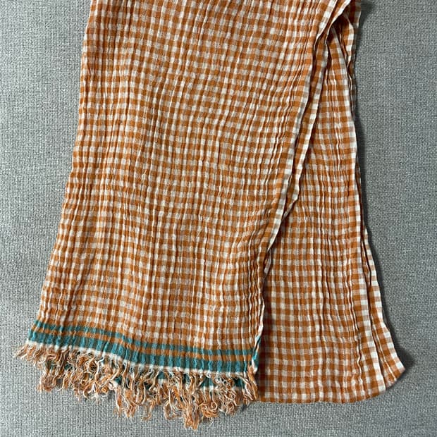 빈티지 깅엄 체크 코튼 머플러