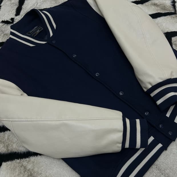 [XL]프리즘웍스 울 레더 바시티/네이비/퀄팅