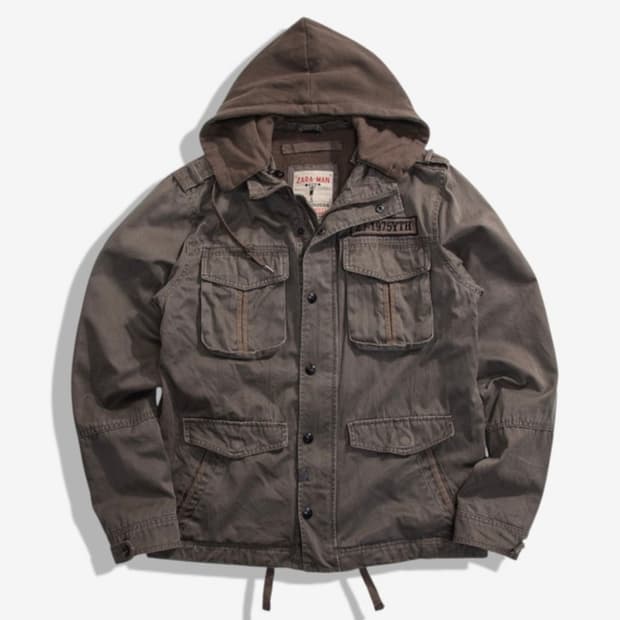 자라 ZARA 빈티지 후드 야상 자켓 카키 브라운 그런지