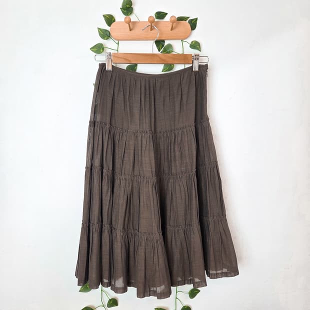  브라운 캉캉 미디 스커트