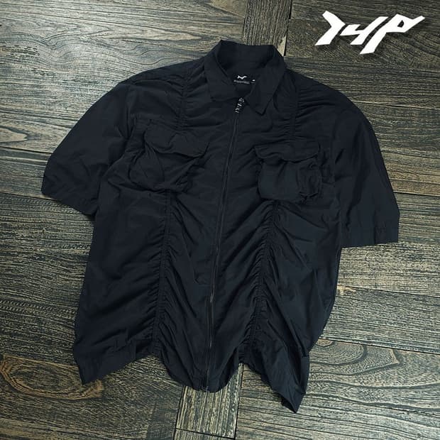 [I4P] 아이사피 셔링 반팔 집업 셔츠 블랙 M20870