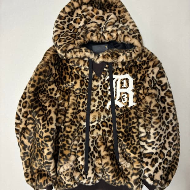 R13 레오파드 페이크 퍼 오버사이즈 팝오버 후드