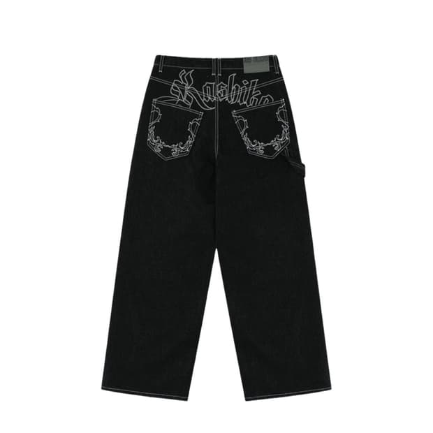 카시코 자수 논페이드 데님 팬츠 블랙 (26인치 수선)