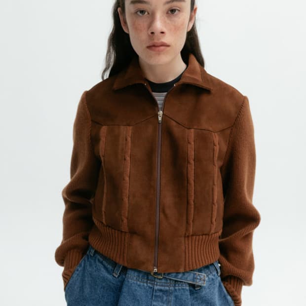 비아플레인 스웨이드 블루종 자켓