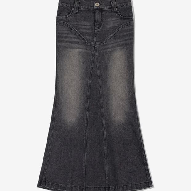 어글리쉐도우 데님 롱 스커트 S, 블랙