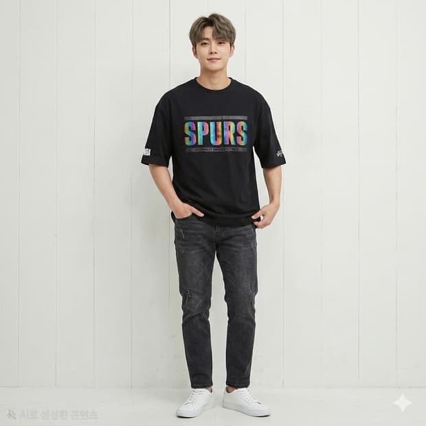 NBA 샌안토니오 스퍼스 홀로그램 로고 반팔 티셔츠