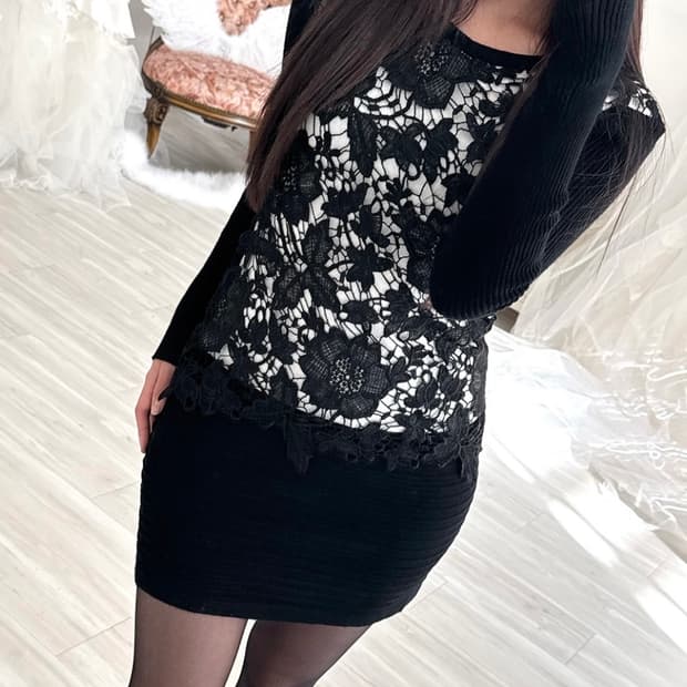 Black crochet detail dress 