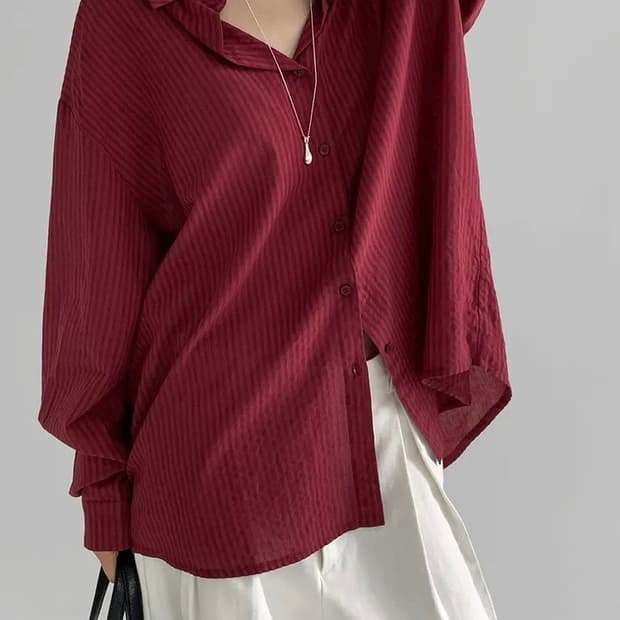 매니크 MADE 제프리 오버핏 스트라이프 셔츠 레드