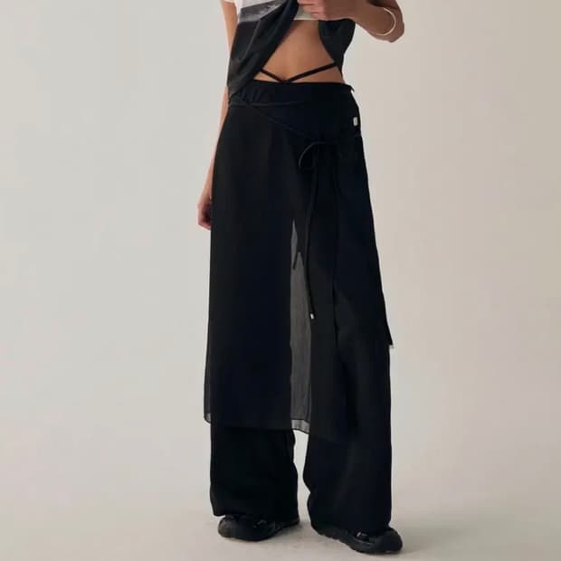 트리밍버드 스트랩 랩 블랙 팬츠