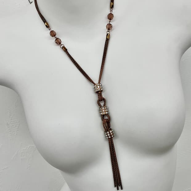 브라운 큐빅 드롭 태슬 네크리스