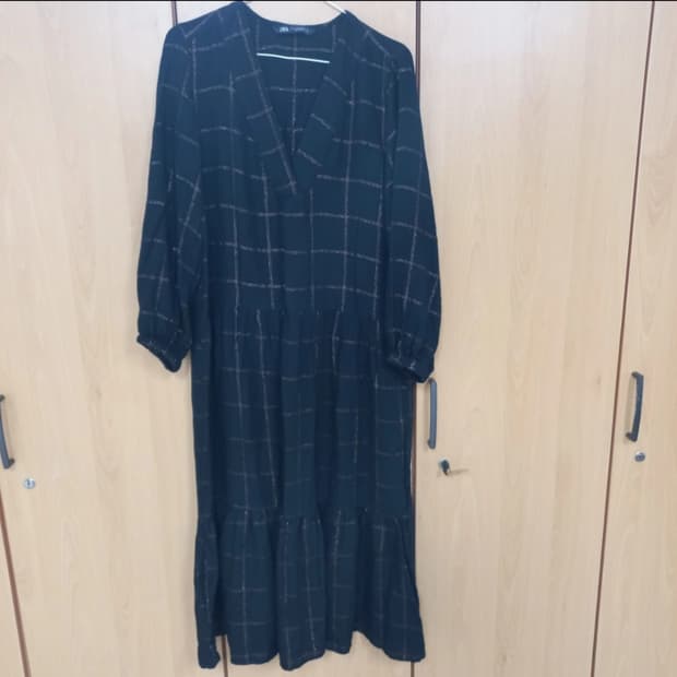 자라 오버사이즈 체크 롱원피스 맥시 드레스