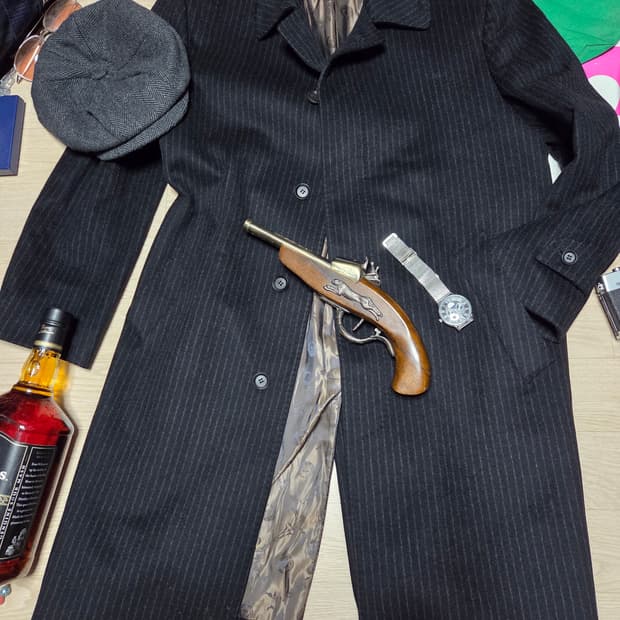 LANCETI CASHMERE 코트 스트라이프 싱글 체스터필드 