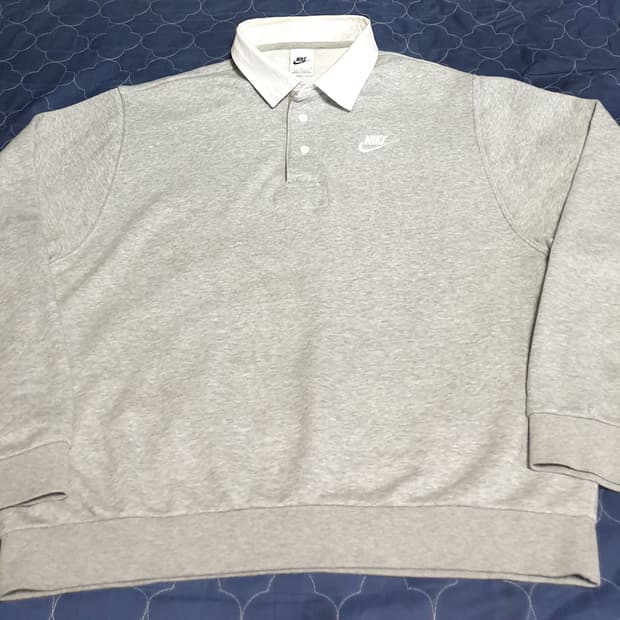 나이키 클럽 플리스 브러쉬드 백 카라 롱슬리브 그레이 (L)