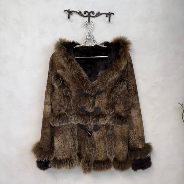 Brown tie dye rabbit&fox fur duffle 무스탕