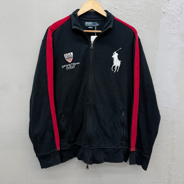 (XL) POLO Ralph Lauren 00s 빅포니 스웻 집업 블랙