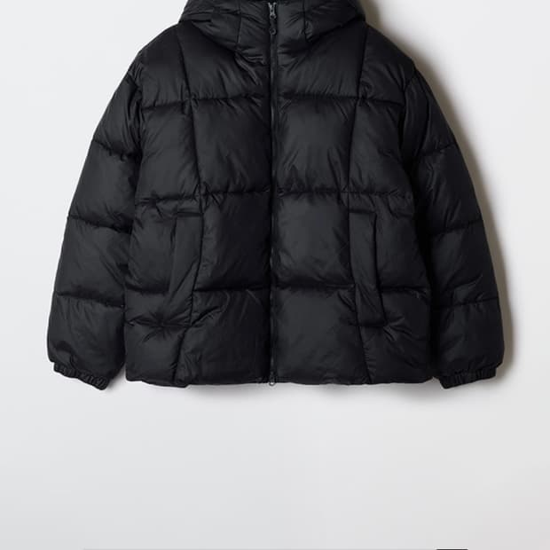 스파오 후드푸퍼 립스탑 패딩 블랙 