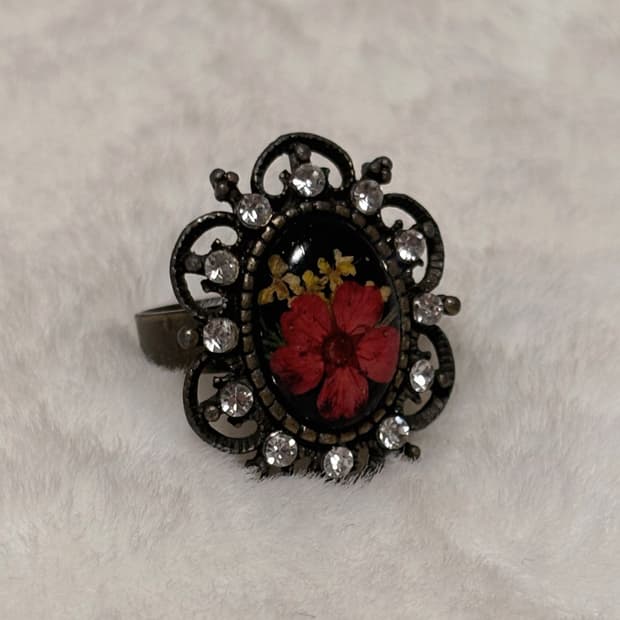 일본 오리엔탈 생화 포인트 페어리 핀터깔 큐빅 디테일 앤틱 반지 