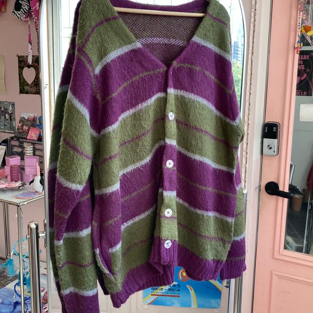 에스닉 배색 스트라이프 가디건