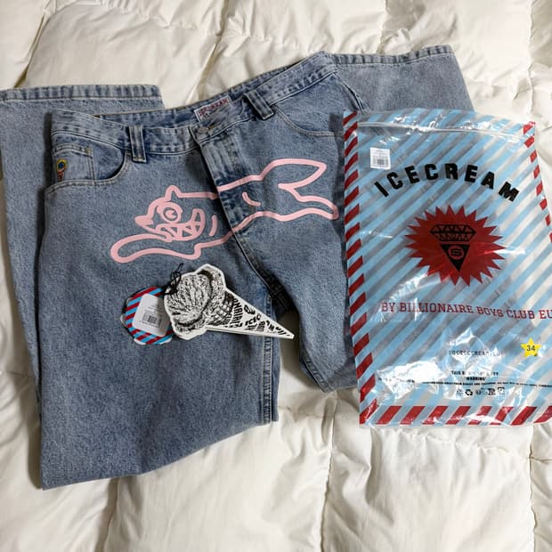 (34) Icecream 아이스크림 핑크 러닝독 데님 팬츠