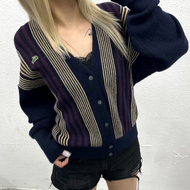 라코스테 패턴 네이비 가디건 105
