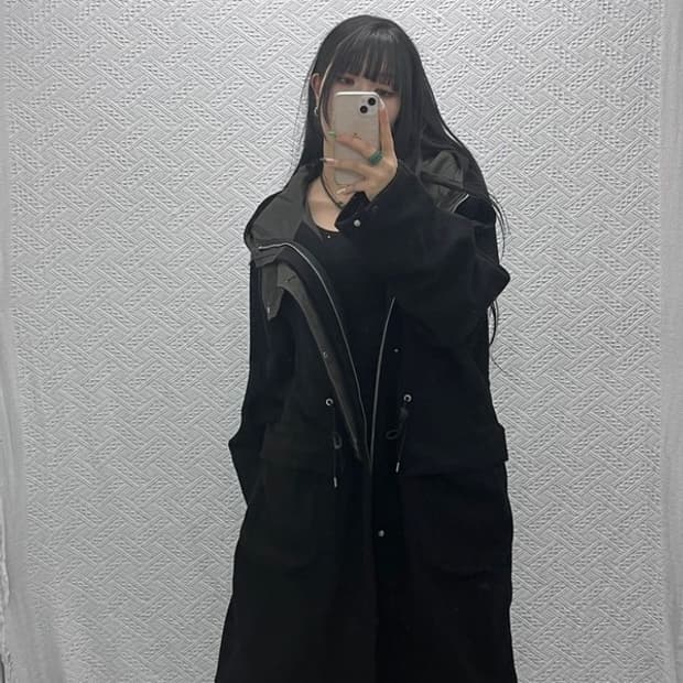 모아 빈티지 모던 캐주얼 후드 롱코트 자켓 L C09173