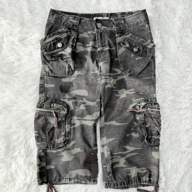 콜자 카모 카고 크롭 팬츠