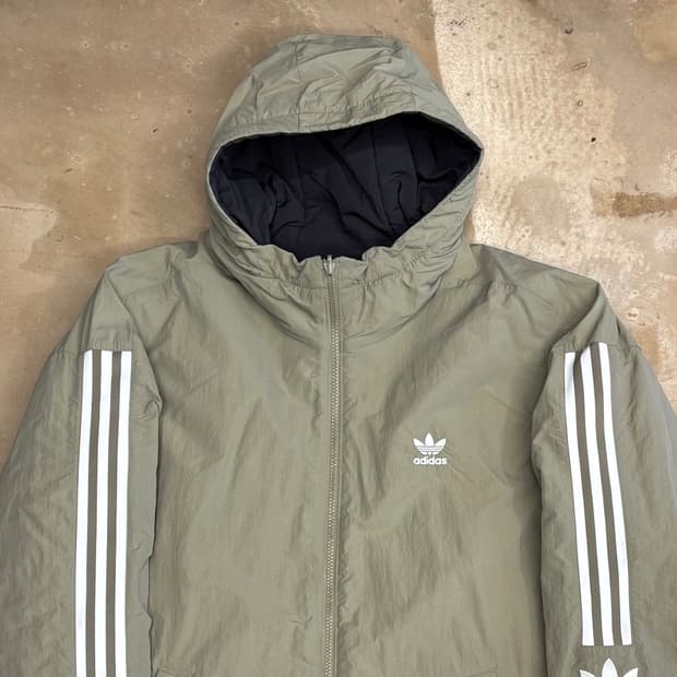 4XL 아디다스 삼선라인 리버서블 올리브 패딩