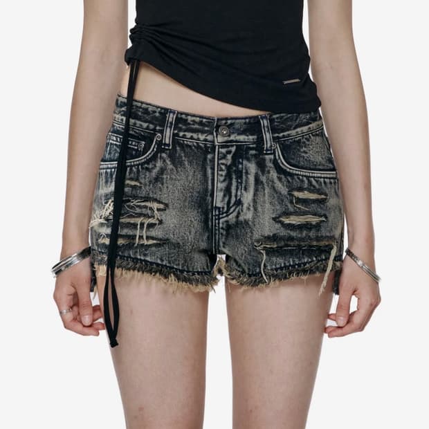 락케이크 Damage Denim Shorts - Ash Blue