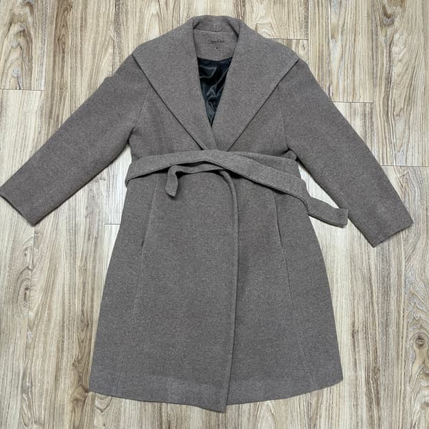 캘빈클라인 숄카라 벨티드 울 코트