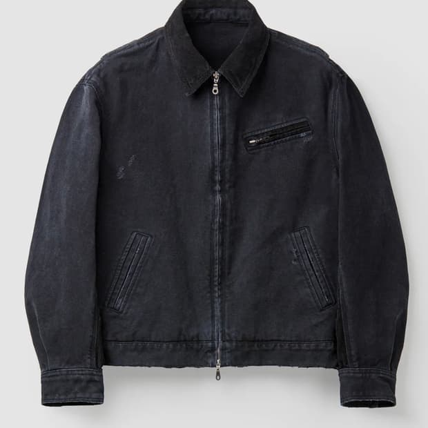 쿠어 오버 다잉 페이디드 데미지 워크 자켓 워시드 블랙