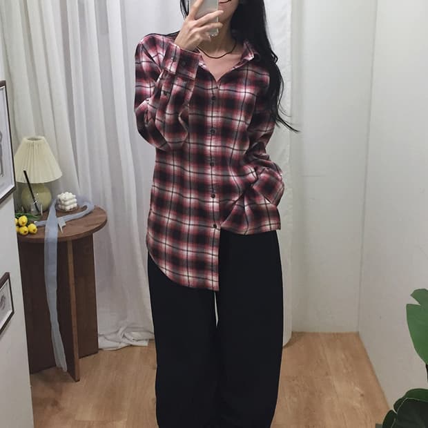 여성 유니클로 오버핏 기모 체크셔츠 100