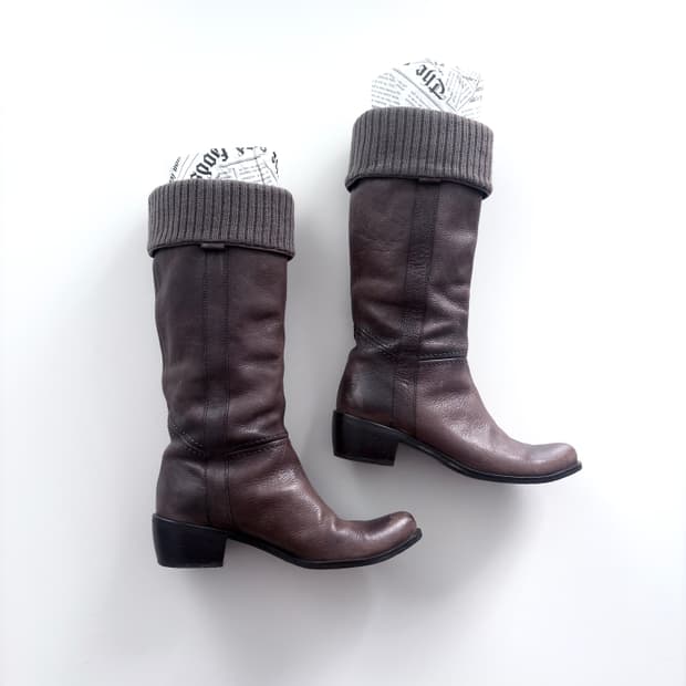 빈티지 라보키고시 니트 디테일 리얼레더 부츠