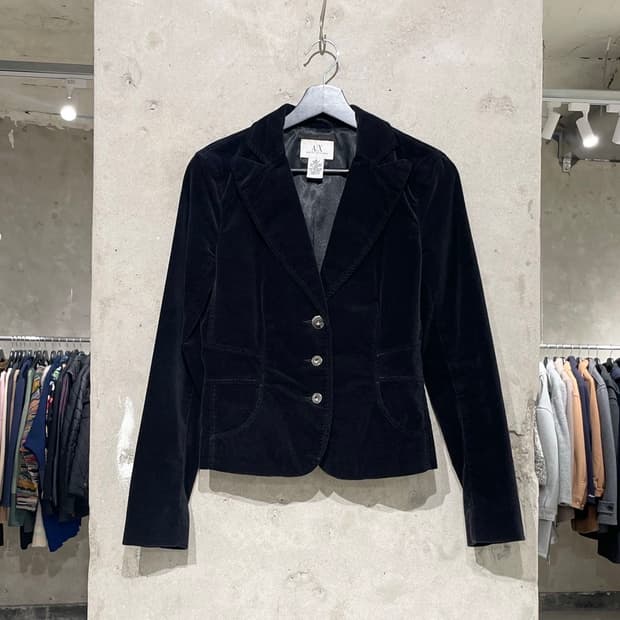아르마니 익스체인지 블랙 슬림 벨벳 자켓