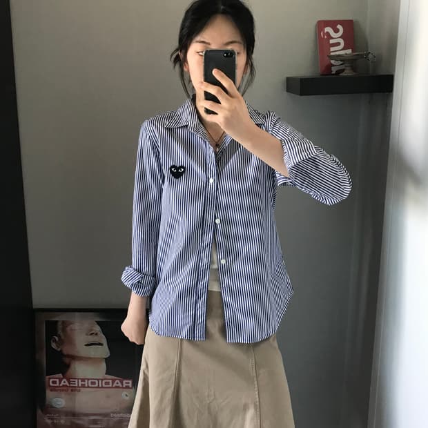 꼼데가르송 블랙 와펜 스트라이프 셔츠