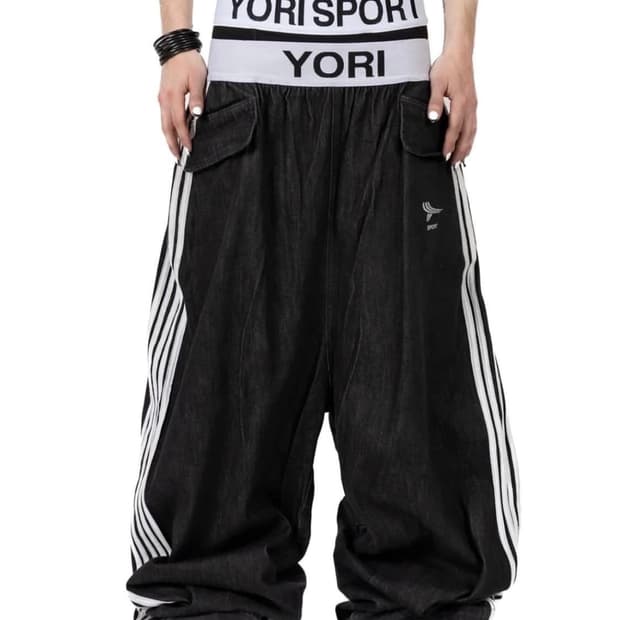 YORI SPORTS 5 Stripe Elastic Denim Pants