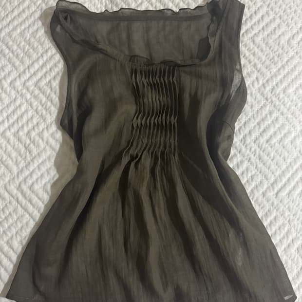 빈티지 카키 시스루 슬리브리스