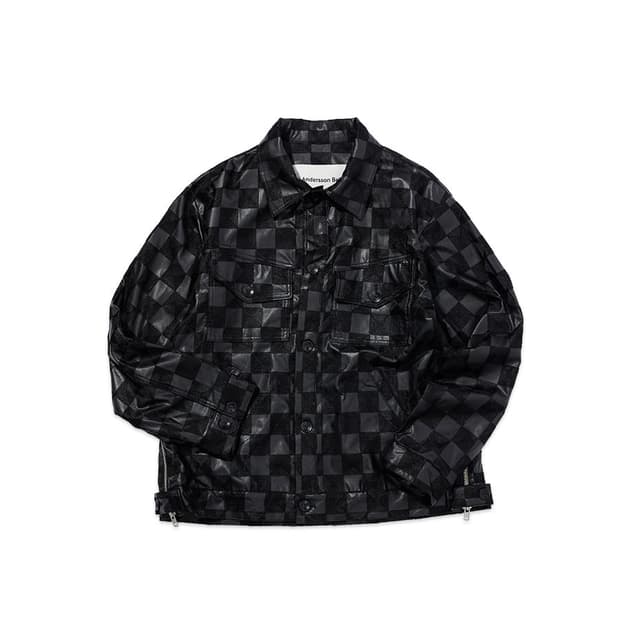 앤더슨벨 포 레더 체커보드 트러커 자켓 awa420m(BLACK)
