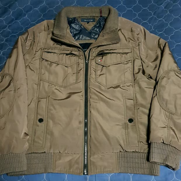 (빈티지) 타미힐피거 뉴욕시티 엘보패치 유틸 항공점퍼 올리브카키 (L)