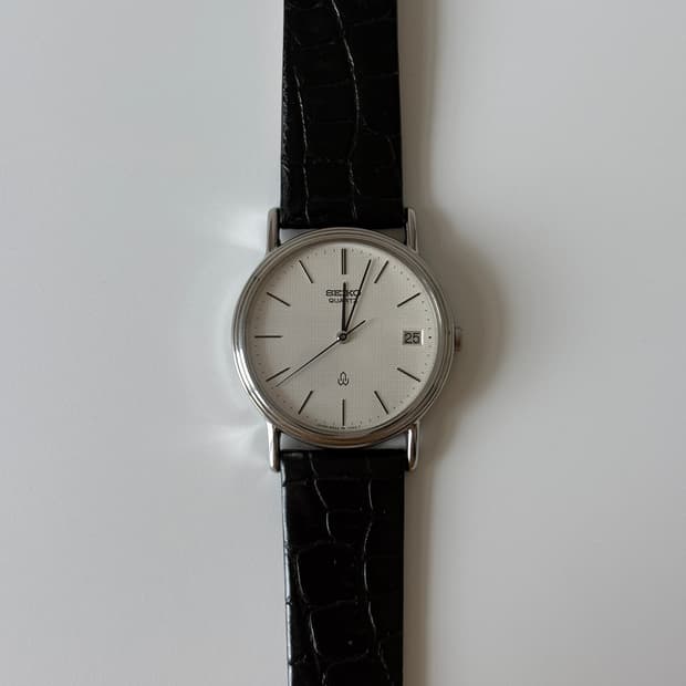 1980년대 Chariot 텍스쳐 다이얼 실버 쿼츠 남성 