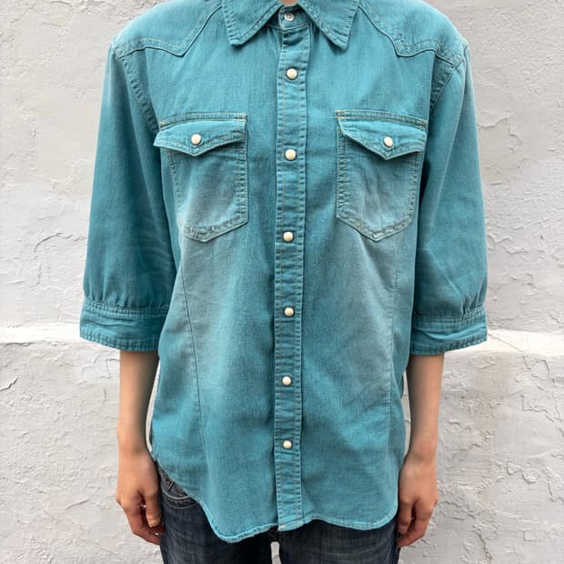 JUNGLE STORM 웨스턴 데님 7부 셔츠 L