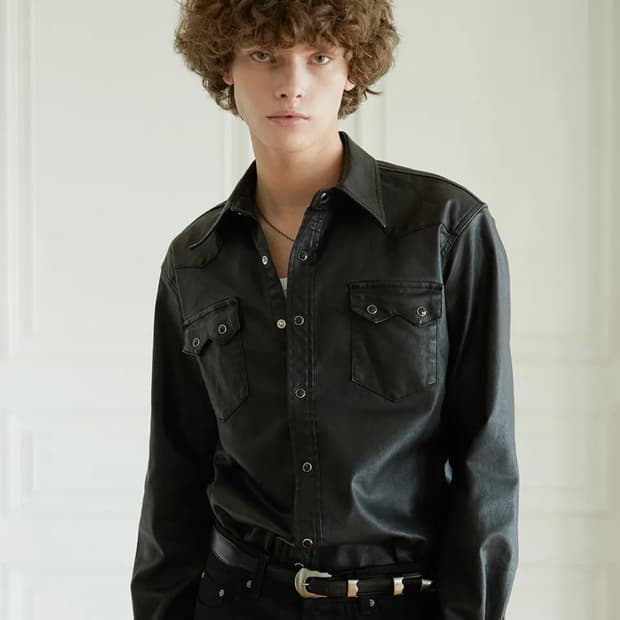 세비지 코팅 레더 셔츠