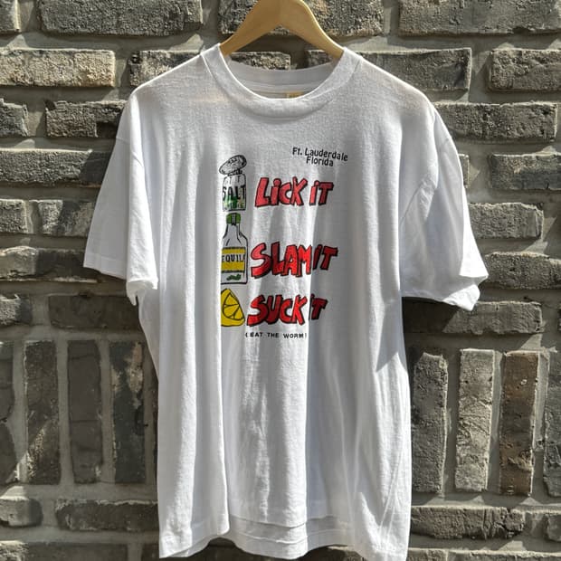 80s USA 싱들스티치 드링킹 조크 티셔츠(HT75)