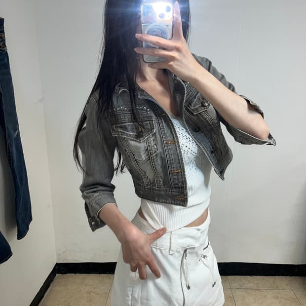 00's 스터드 포인트 데님 크롭 자켓