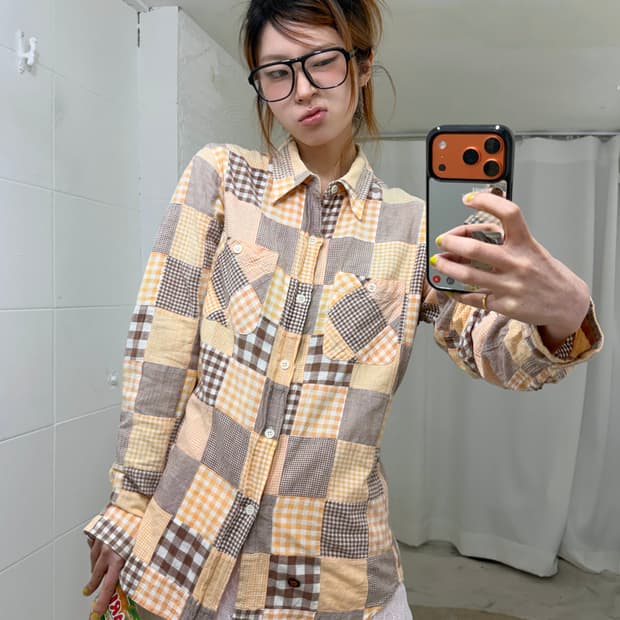 베이프 베이비 마일로 스토어 패치워크 롱 슬리브 셔츠