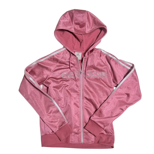 아디다스 새틴 로즈 핑크 큐빅 로고 삼선 트랙탑 져지 Y2K • 갸루