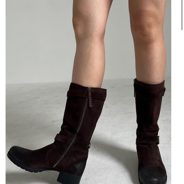 프라다Prada Sport Suede Mid-Calf Moto Boots