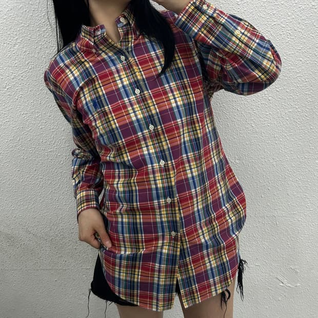폴로 랄프로렌 블루포니 레드체크 셔츠 S