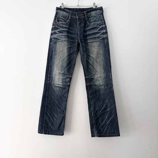 Washed deep blue denim pants