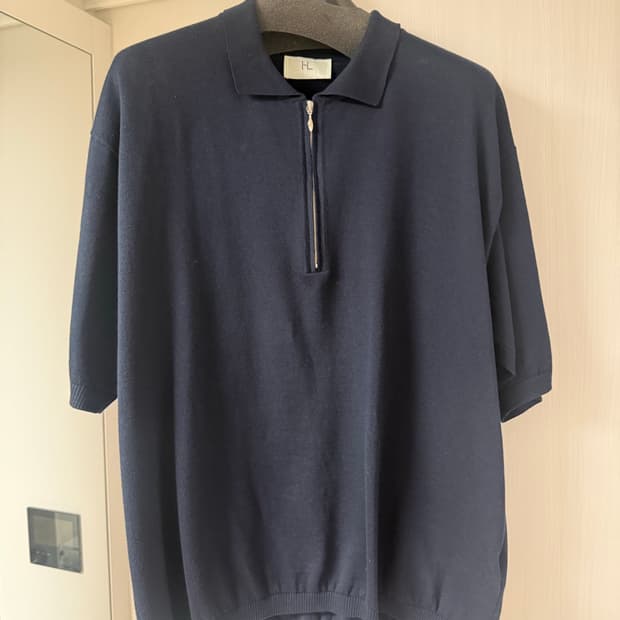 [2]헤릴 캐시미어 하프 집업 반팔 카라 네이비